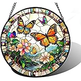 DASTOLL Stained Glass Window Hanging, Butterflies Flying in The Sky Suncatcher for Doors Home Sun Catchers Decoration and Christmas, Mother's Day Birthday Gifts for Women, Men, and Mom 7.8 in