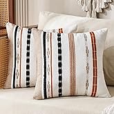 Boho Pillow Covers 18x18 Square Farmhouse Decorative Cushion Case Striped Square Cushion Cover Cozy Soft Neutral Throw Western Pillows Protector Modern Decorative for Couch Sofa Bed, Set of 2