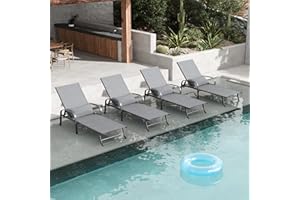 CHINNLUU 4 Pcs Chaise Lounge Chair Outdoor Patio Pool Lounge Chairs for Outside with 5 Adjustable Backrest, Ergonomic Breathable Chair, Easy Assemble for Backyard, Beach, Poolside