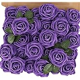 MACTING Purple Artificial Flowers 30PCS Fake Roses with Stem Real Touch Soft Foam Roses for Valentines Day Gifts DIY Wedding Bouquet Table Centerpieces Party Bridal Shower Home Spring Decorations