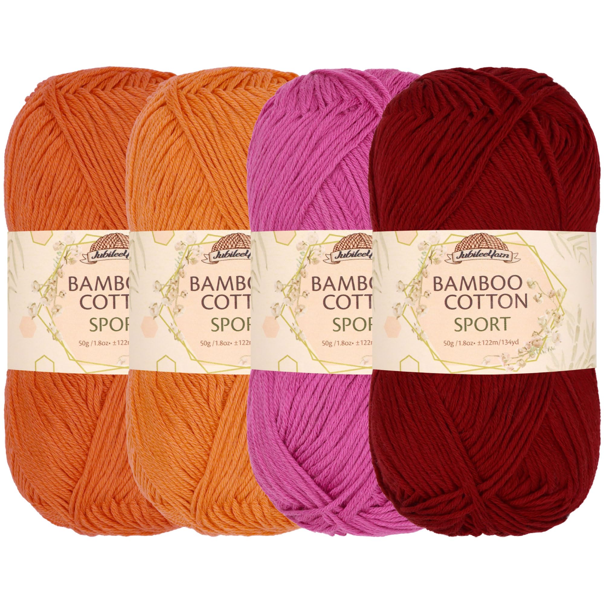 JubileeYarn Bamboo Cotton Sport 4 Ply Yarn - 50g/Skein - Shades of Orange - 4 Skeins