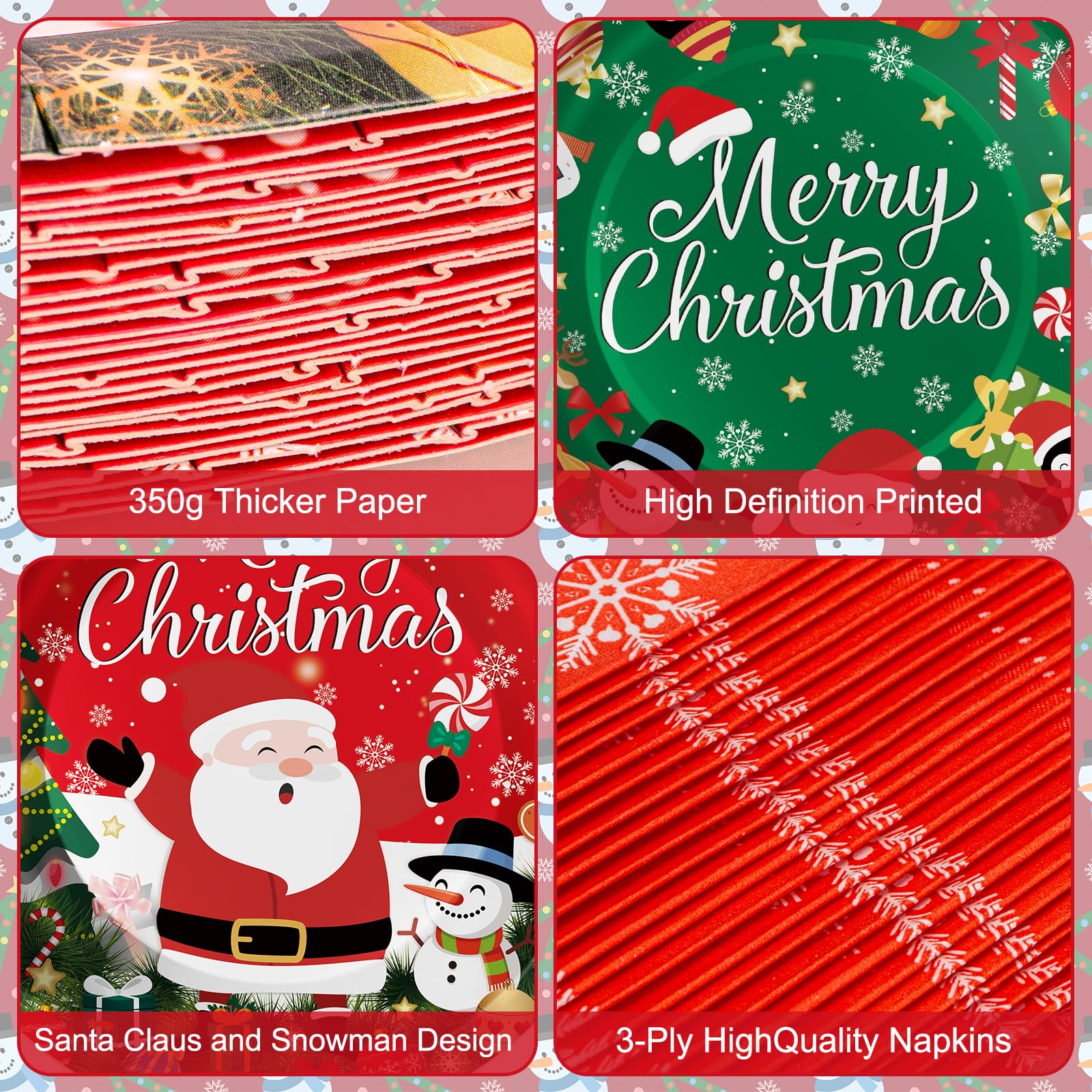 100 Pcs Merry Christmas Plates and Napkins Sets - Cute Winter Christmas Round Tableware, Disposable Chrismas Paper Plates and Napkins Forks for Xmas Party Supplies Favors Table Decor, Serves 25