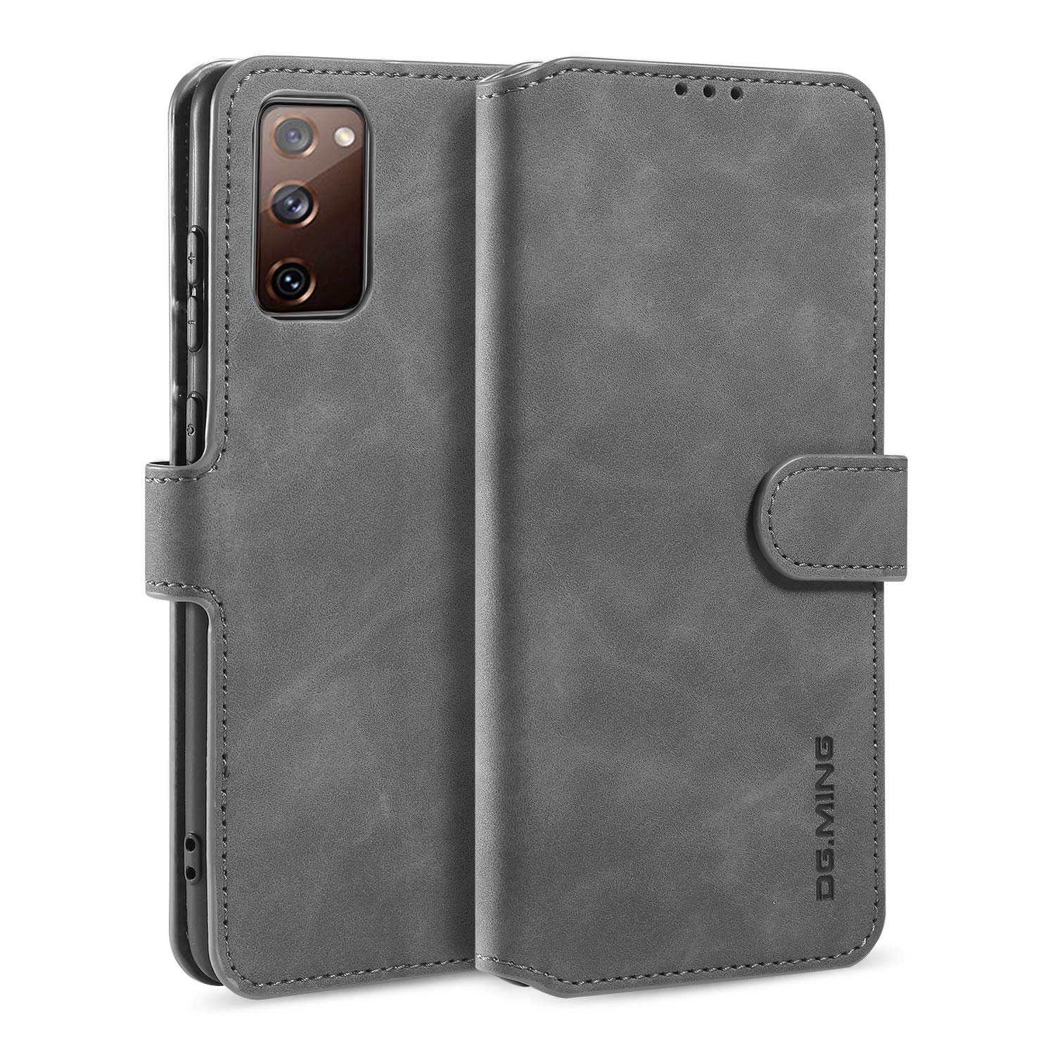 UEEBAI PU Leather Case for Samsung Galaxy S20 FE 5G, Vintage Retro Premium Wallet Flip Cover TPU Inner Shell [Card Slots] [Magnetic Closure] Stand Function Folio Shockproof Full Protection - Grey
