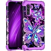 Miqala Compatible with Galaxy Note 10 Case,Glow in The Dark Three Layer Heavy Duty Shockproof Protection Hard Plastic Bumper+Soft Silicone Case for Samsung Galaxy Note 10,Dark Butterfly