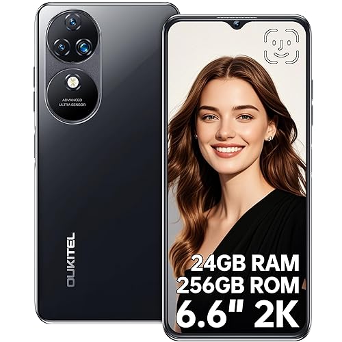 OUKITEL C38 Mobile phones - 24GB+256GB/1TB Smartphone,6.6" HD+ Large Screen,48MP+32MP Camera,5150mAh Battery,4G Dual SIM Free Unlocked Mobile Phones,Face ID/NFC/Fingerprint/GPS,Black