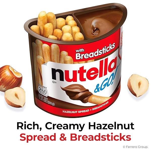 NUTELLA & GO! CHOCOLATE HAZELNUT SPREAD WITH COCOA + BREADSTICKS, 24 BULK SNACK PACKS, 1.8 OZ EACH