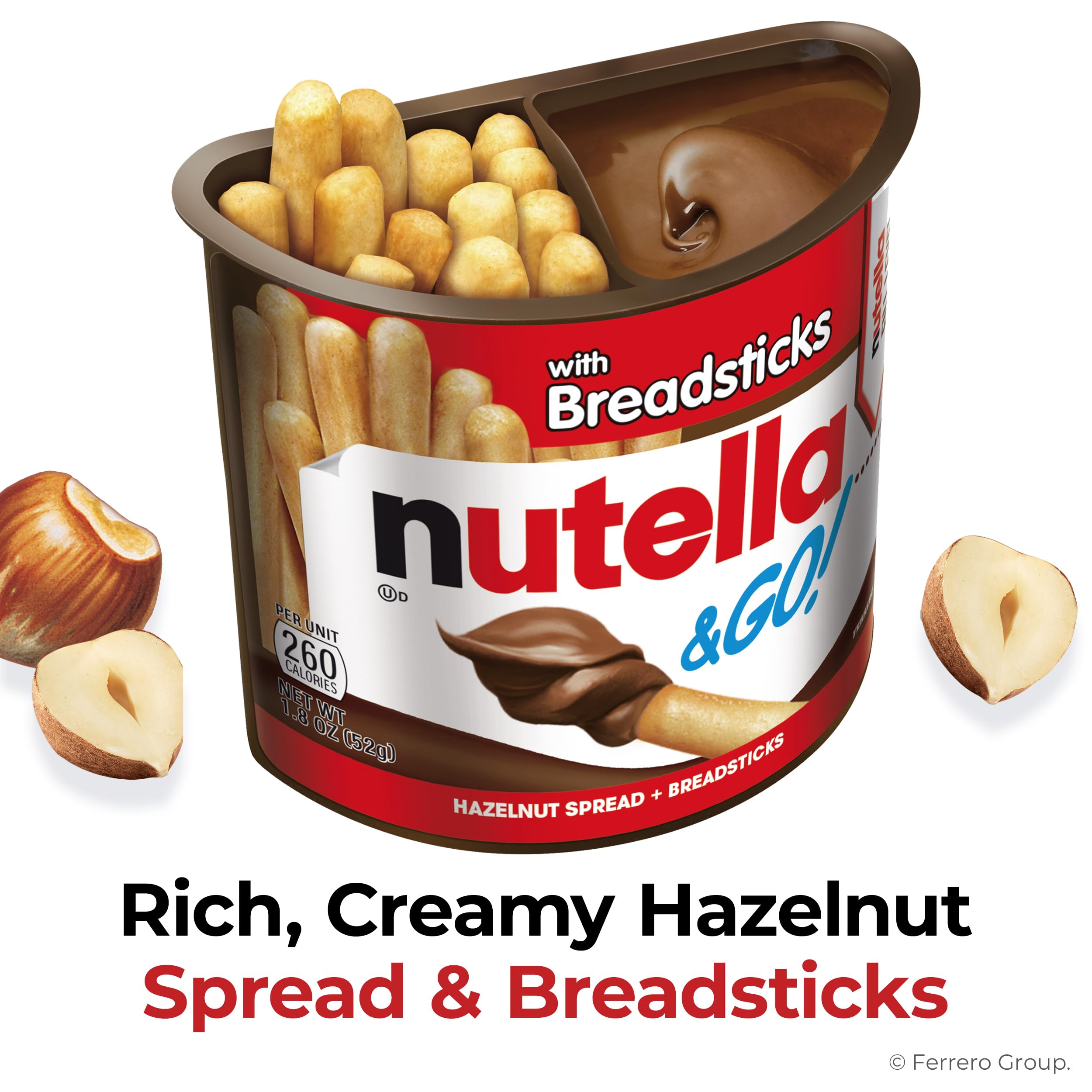 Nutella & Go! Hazelnut Spread with Breadsticks, On-the-Go Snack Cups, 4 Snack Packs, 1.8 oz each