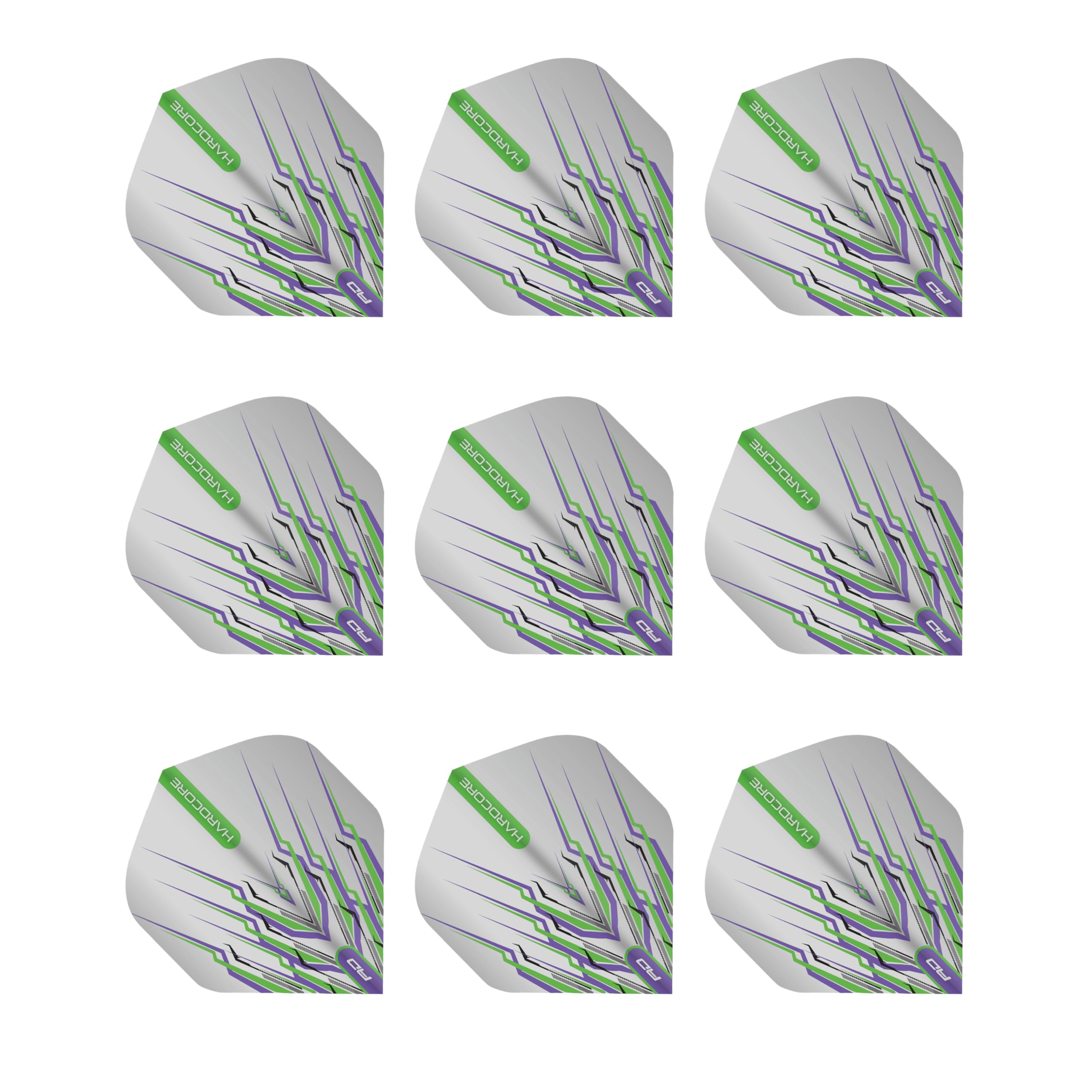 RED DRAGON Peter Wright Snakebite Hardcore Mohawk Purple & Green Dart Flights - 3 Sets Per Pack (9 Flights in Total)