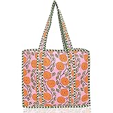 Third Eye Export 100% Cotton Quilted Tote Bag 18x16– Large Zipper Beach Bag & Travel Bag Green Purse Reusable Grocery Bags