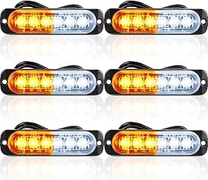 6 Pieces LED Emergency Strobe Lights Car Light Strobe Bars Surface Mount Amber Lights White Windshield Lights Bars Hazard Shiny Strobe Lights with Pads and Screws for off Road Truck Car Decor