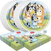 Bluey Plates and Napkins for 32 Guests | Bluey Birthday Decorations for Party | Officially Licensed