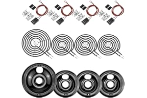 Black Burner Drip Pans WB31M19(8”) WB31M20(6”) Electric Stove Burner Replacement WB30M1(6") WB30M2(8")&WB17T10006 Terminal Block Compatible for G-E Hot-point Ken-more by MIFLUS