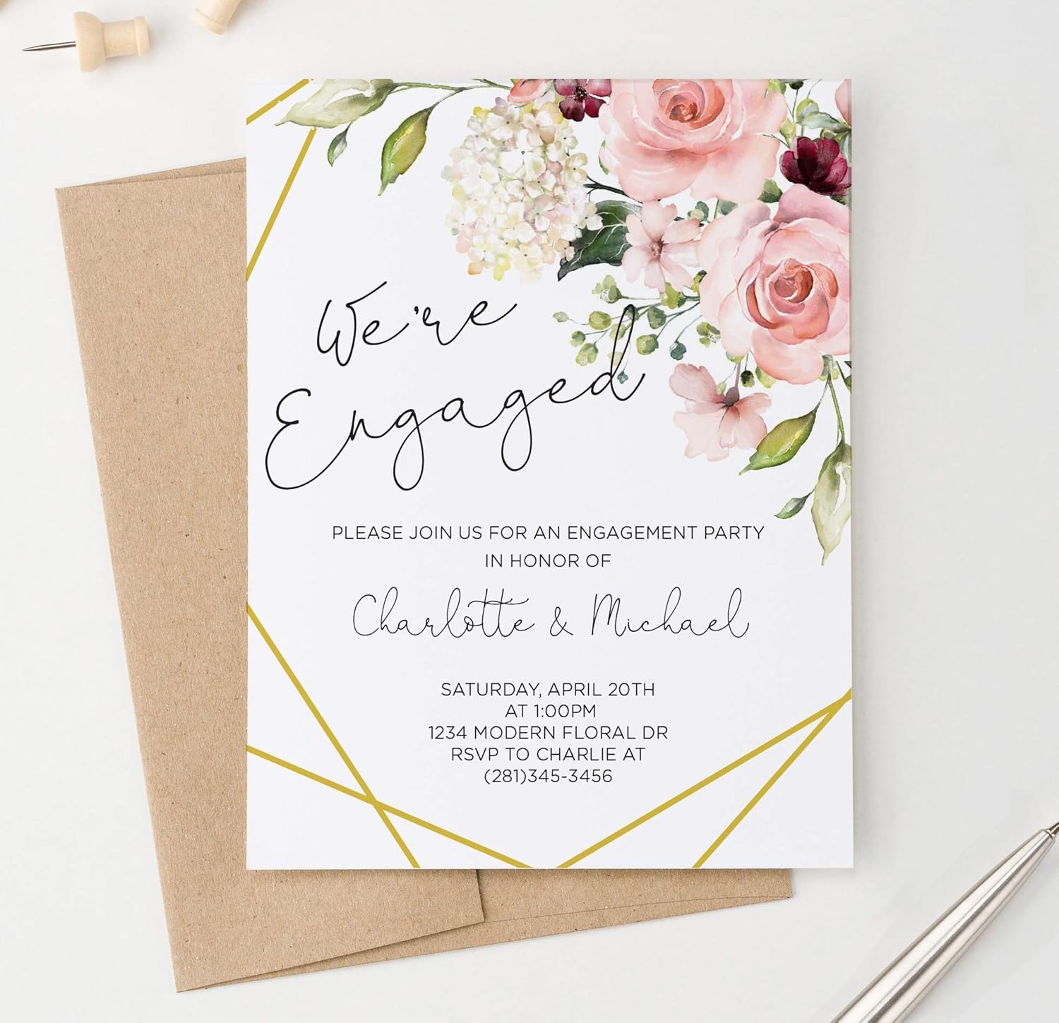 Elegant Engagement Party Invitation, Rustic Floral