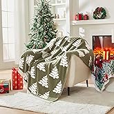 Douceur Christmas Tree Throw Blanket, Ultra Soft Olive Green Fluffy Festival Blanket, Reversible Cozy Decorative Blanket for Bed Couch Sofa, Super Soft Indoor Living Room Plush Throws, 50"X60"