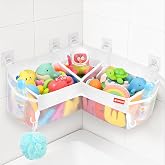 UNEEDE Bath Toy Storage 3 Compartment Corner Bath Toy Storage Organizer | 4 Gallons Quick-Drying Bath Toy Holder, Machine-Washable Bathtub Toy Storage for Classify Toys &amp; Bath Supplies