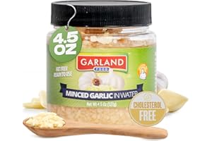 GARLAND FOOD SINCE 1992 Garland Food Minced Garlic in Water 4.5 oz – Made in the USA - Minced Garlic in Jar for Fresh Flavor, Time-Saving Prep, and Versatile Uses in Every Dish