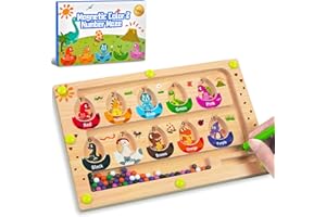 ZEMOBRA Magnetic Color and Number Maze Puzzle Wooden Montessori Toys, Busy Board Dinosaur Learning Activities Education Toys for Fine Motor Skills, Christmas Gifts for Toddlers Kids 2 3 4 5 Year Old (Small)