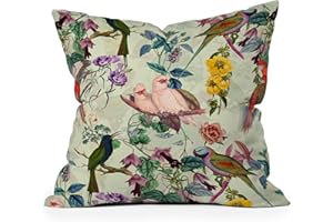 Society6 Throw Pillows with Pillow Insert - Home Decor by Burcu Korkmazyurek - Decorative Accent Pillows for Couch or Bed, 18” x 18”, Floral and Birds VIII