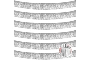 LITLANDSTAR 6 Pack 10 Feet Silver Foil Fringe Garland Metallic Foil Tinsel Streamers, Wall Hanging Fringe Curtain Backdrop Tinsel Fringe Banner for Parade Floats, Wedding, Birthday, Christmas Party Decorations