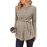 Ekouaer Women's Maternity Shirts Long Sleeve Pregnancy Tops Casual Ribbed Knit Winter Pregnant Blouses