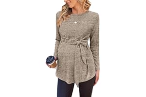 Ekouaer Women's Maternity Shirts Long Sleeve Pregnancy Tops Casual Ribbed Knit Winter Pregnant Blouses