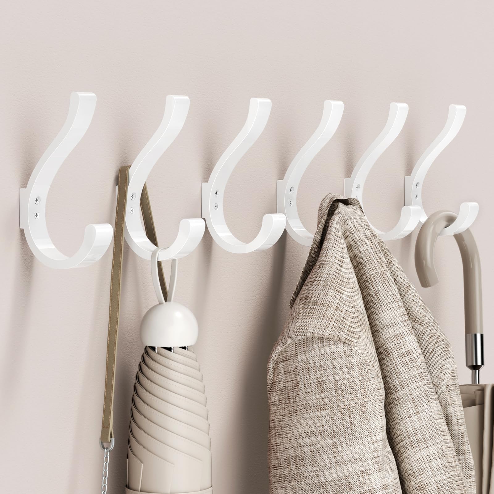 Photo 1 of jockcaras Wall Hooks for Hanging Coat/Backpack - 5.4'' Large 40LBS Heavy Duty Hanger Wall Mount Screw in, for Towel, Closet, Robe, Bag, Outdoor, White 6 Pack