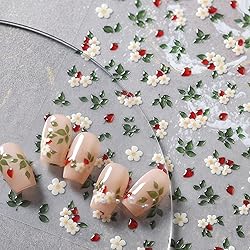 5D Embossed Flower Nail Stickers Green Leaf Nail