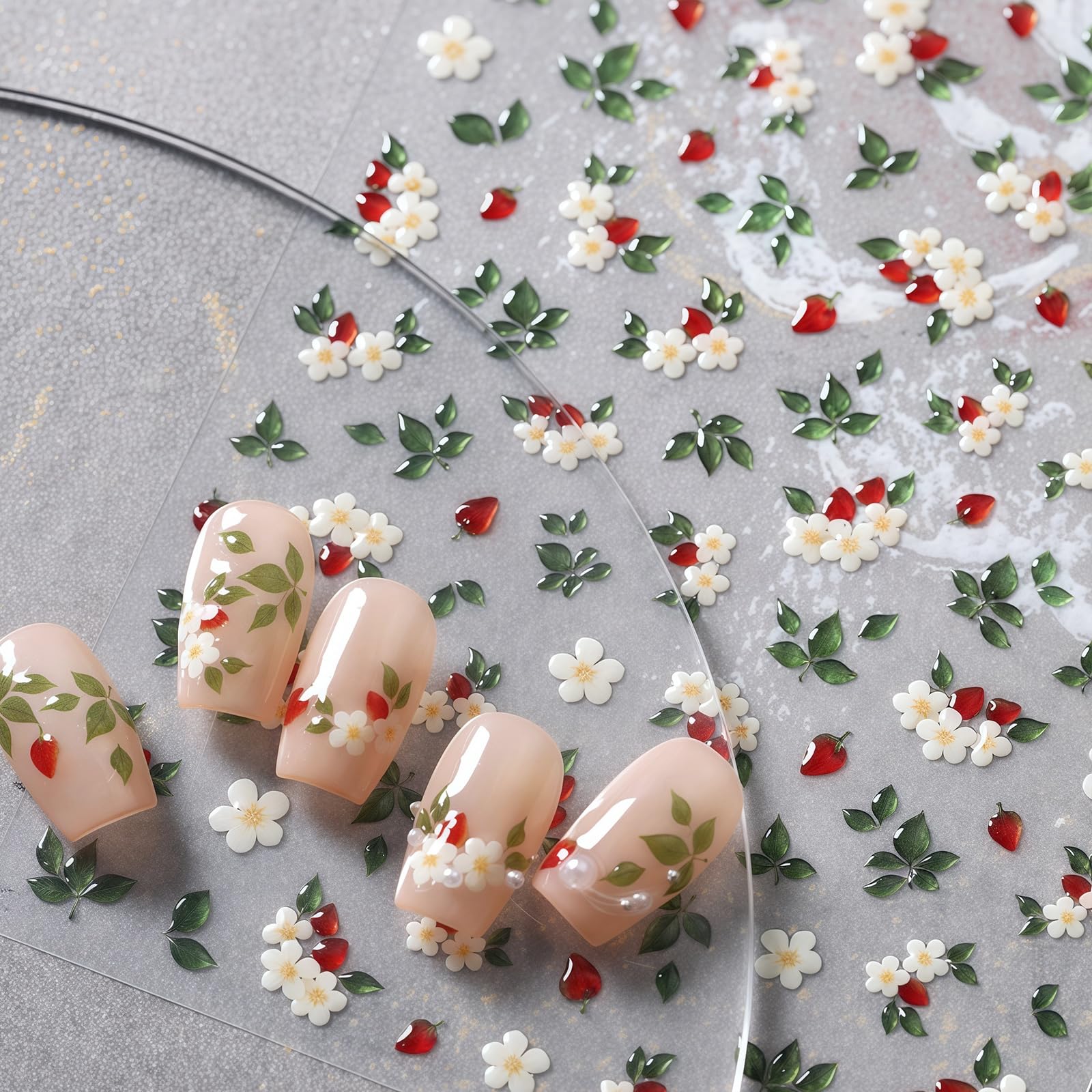 5D Embossed Flower Nail Stickers Green Leaf Nail