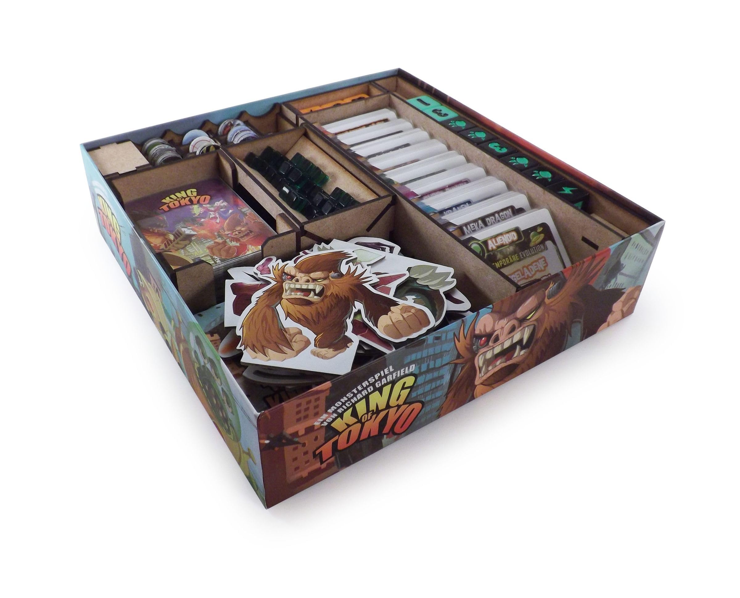 The Game Doctors Boardgame Organizer compatible with King of Tokyo or King of New York + expansions Power Up! and Halloween