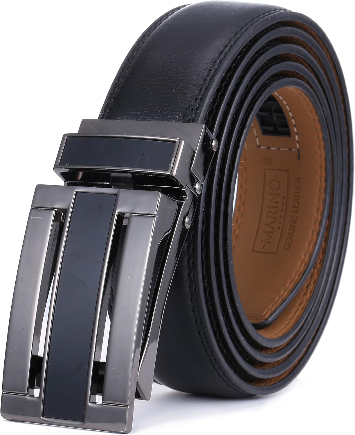 Marino Avenue Men’s Genuine Leather Ratchet Dress Belt with Linxx Buckle - Gift Box