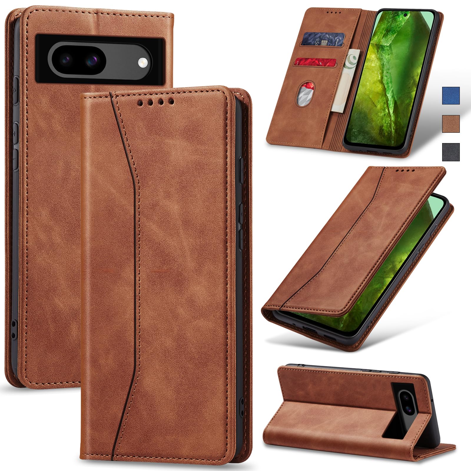 Jasonyu Case for Google Pixel 8A Leather Wallet Flip Cover with Card Holder,Kickstand, Magnetic Closure,TPU Shockproof Phone Case Compatible with Pixel 8A (Brown)
