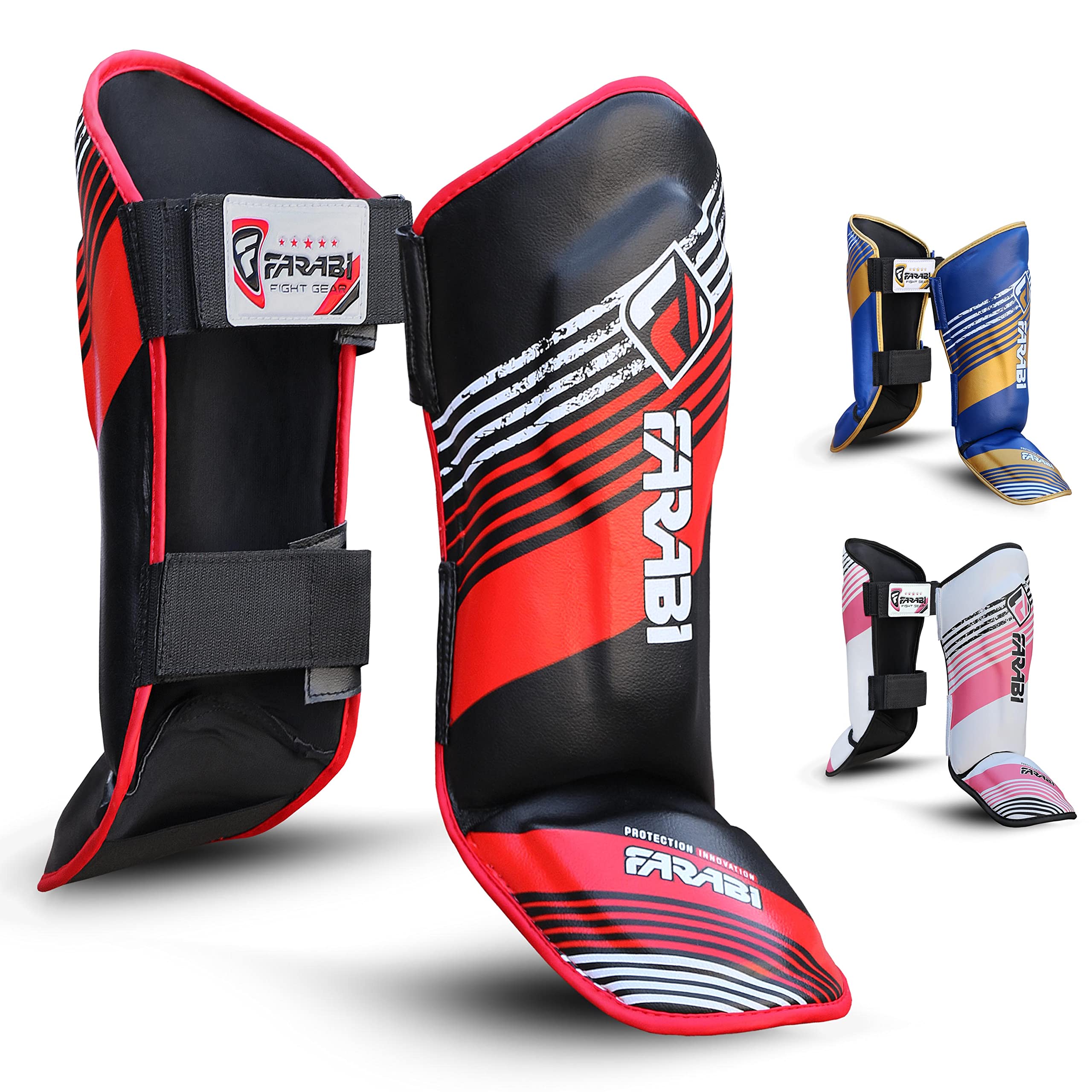 Farabi JUNIOR Kids Shin Pad Shin protector MMA Kickboxing Training Shin Guards (Black/Red)