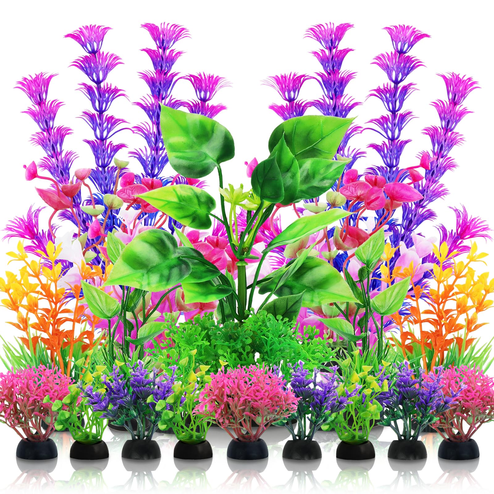 QUOZUO Aquarium Decorations Plants, 20pcs Aquarium Decor Plants, Colorful Fish Tank Accessories, Fish Tank Plants Plastic Decoration for Aquariums