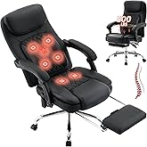 500LBS Massage Office Chair, Reclining 6 Points Vibration and Heat Desk Chair with Foot Rest, Ergonomic Executive Office Chairs, Comfy Wider &amp; Thicker Seat, Big and Tall Gaming Chair, PU Leather Black