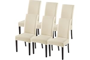 SearchI Dining Room Chair Covers Set of 6, Stretch Jacquard Parsons Chair Slipcovers Super Fit Removable Washable Kitchen Chair Protector Cover for Dining Room, Hotel, Ceremony (Beige Rhombus)
