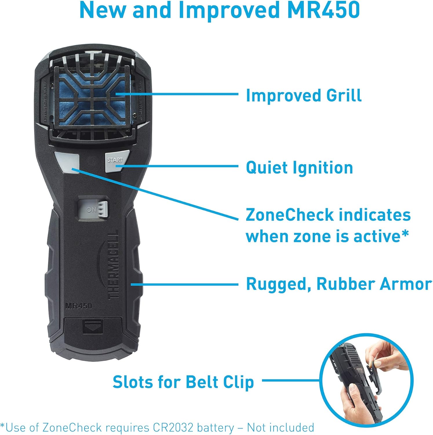 Thermacell MR450 Armored Portable Mosquito Repellent, Black; Features ZoneCheck, Quiet Ignition and Rubber Grip; Provides 15-Foot Zone of Mosquito Repellent; Long-Lasting Refills; No Spray or Scent : Sports & Outdoors
