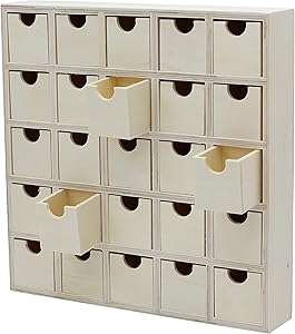 Creative Hobbies 25 Drawer Wooden Advent Calendar, DIY Unfinished Storage Box, Ready to Decorate, Pre Assembled, Storage Organizer