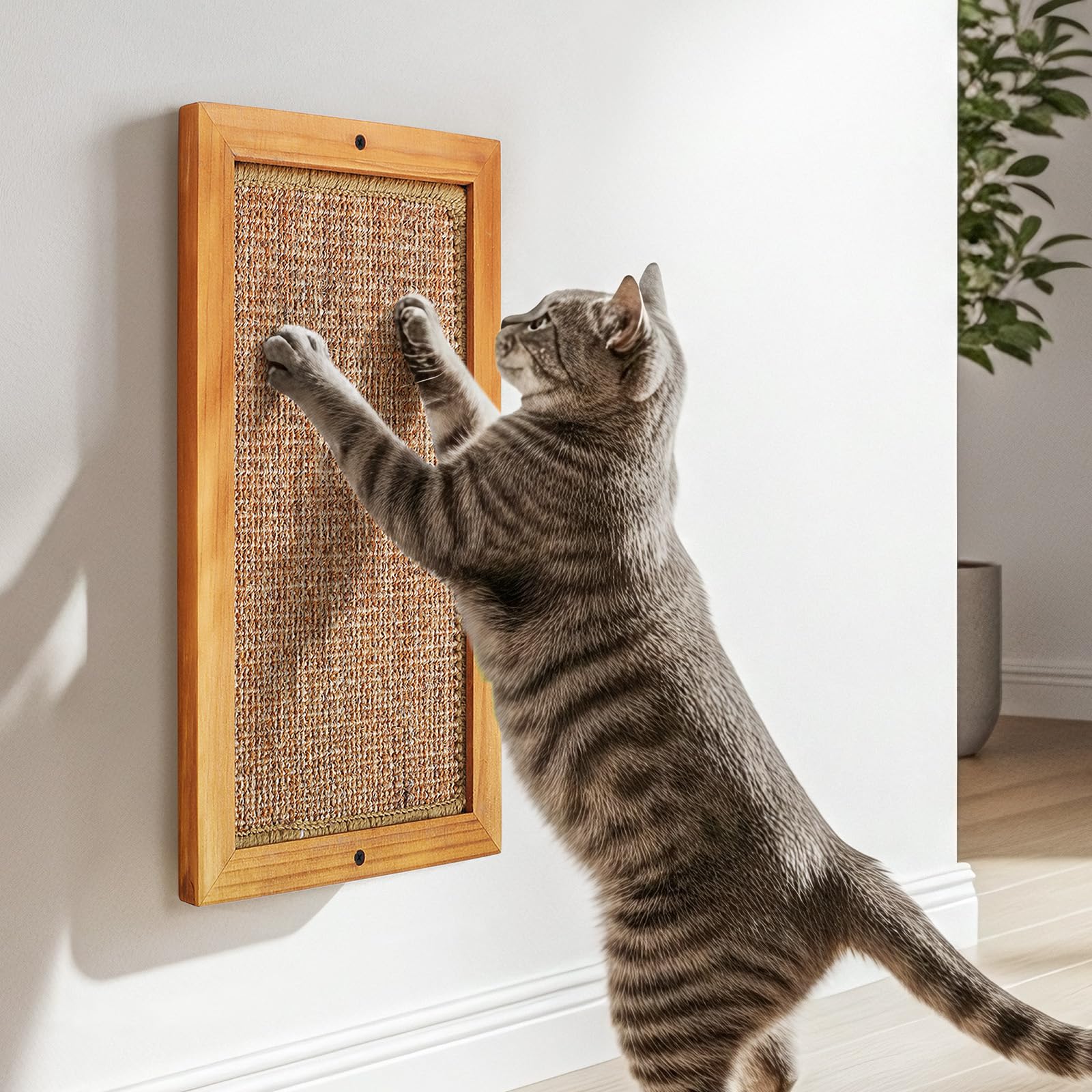 Photo 1 of LSAIFATER Large Cat Scratching Post for Indoor Cats - Wooden Sisal Cat Wall Scratcher, Vertical Floor or Wall Mounted Cat Scratch Pad, Furniture Protector for Adult Cats & Kittens