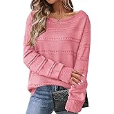 Zeagoo Womens Sweaters Cute Long Sleeve Off The Shoulder Pullover Tops Hollow Out Crochet Dressy Casual Outfits