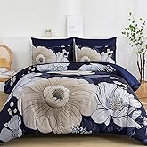 Xruibed Navy Blue Floral Comforter Set King Size 7 Pieces Bed in a Bag Navy Floral Comforter Flower Bedding Sets Lightweight Boho Bed Set with Sheet,Pillowcases&Shams for All Season