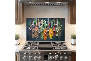 DAIFURONGE Spice Tempered Glass Backsplash For Kitchen Behind Stove,Stove Backsplash Top Cover,Easy to Clean Glass Splashback, Sink Cover Splash Guard,Home Kitchen Wall Decor (30"x18"(76.2x45.72cm))
