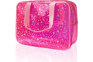 TotePrint Clear Star Large Cosmetic Bag and Travel Pouch with Handle,Durable Material,Zipper Design-Ideal for Makeup,Travel E