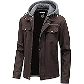 CTFASHION Men's Cotton Lightweight Jacket Military Canvas Field Coat Work Outwear Casual Spring Cargo Jacket with Hooded