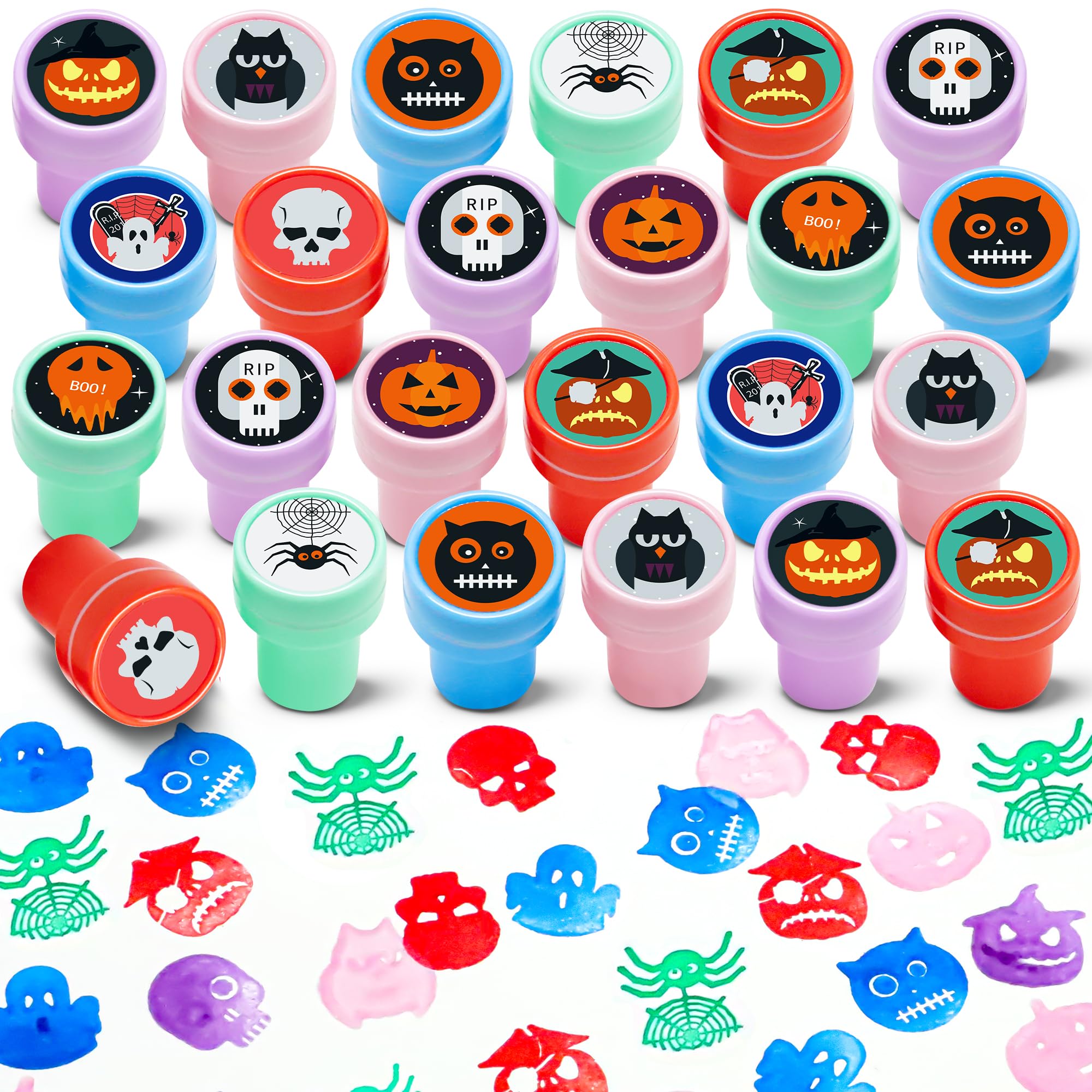 24PCS Halloween Stampers Set – 10 Fun Designs Gift Toy Pack for Kids, Party Favors Suppliers for Kids 4-8 8-12, Arts & Crafts, Trick or Treat Goodie Bags, School Classroom Reward