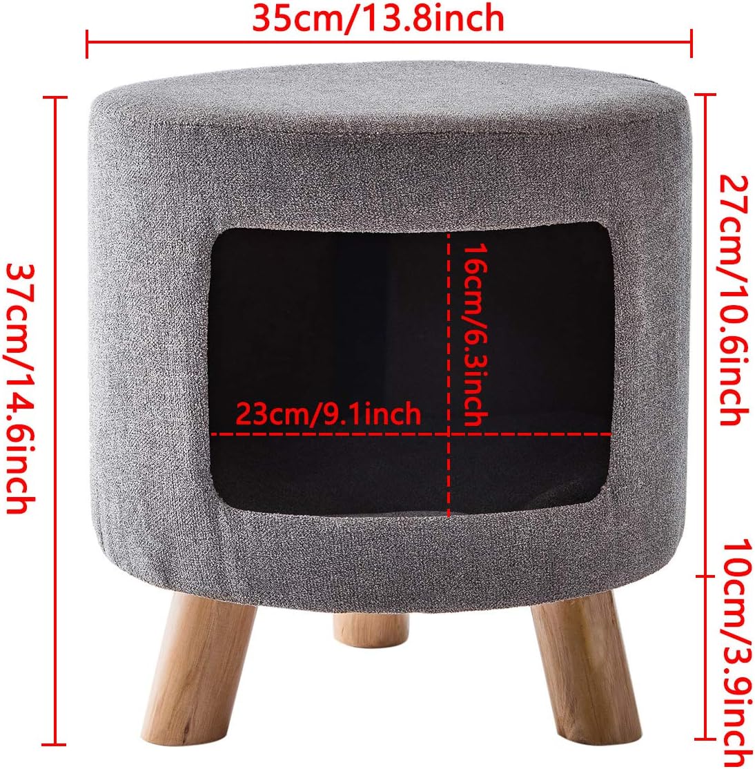 HuiDao Cat Condo Ottoman Round Foot Stool Ottoman with Cave and Inner Pad, Small Dog and Cat House Ottoman (Gray) : Pet Supplies