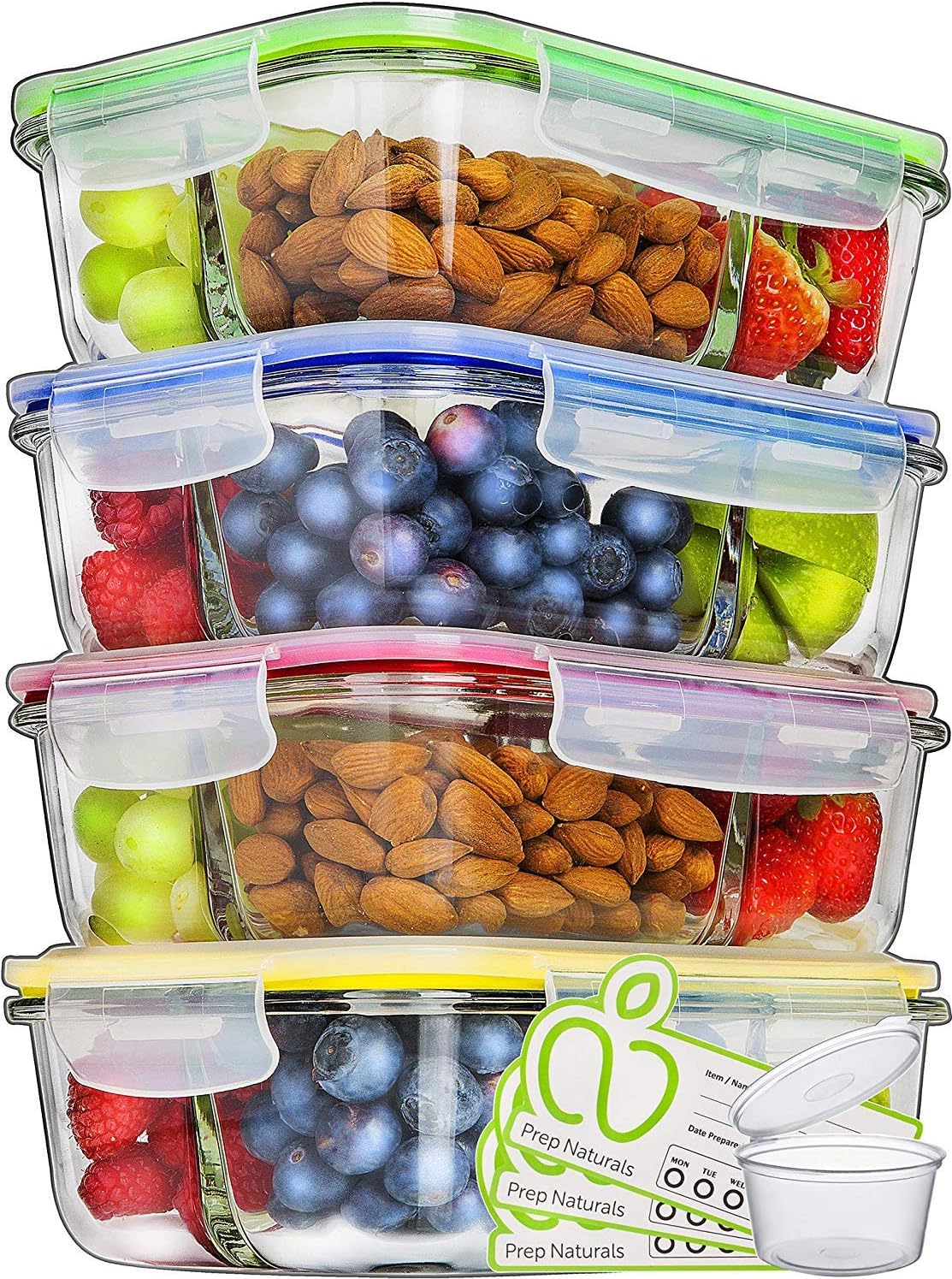 Prep Naturals Glass Meal Prep Containers 3 Compartment - Food
