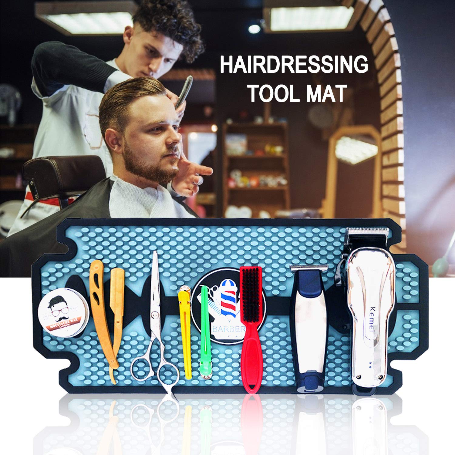Noverlife Rubber Barber Station Mat, Heat Resistant Anti Slip Hair Salon Service Mat, Double Edge Countertop Protector Pad for Hair Styling Tools, Professional Flexible Mat for Clippers Salon Tools: Beauty