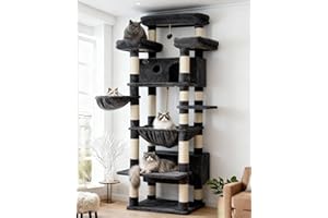 Gitelsnour Cat Tree for Indoor Cats Large Adult, 74" Cat Tower with 3 Big Platforms, 2 Baskets, 2 Condos, Multi-Level Cat Scratching Posts, Smoky Gray GCT030G