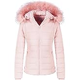 Chrisuno Women's Casual Short Winter Puffer Coat Soft Faux Fur Lining Lightweight Warm Jackets With Removable Hood