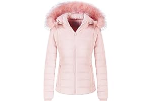 Chrisuno Women's Casual Short Winter Puffer Coat Soft Faux Fur Lining Lightweight Warm Jackets With Removable Hood